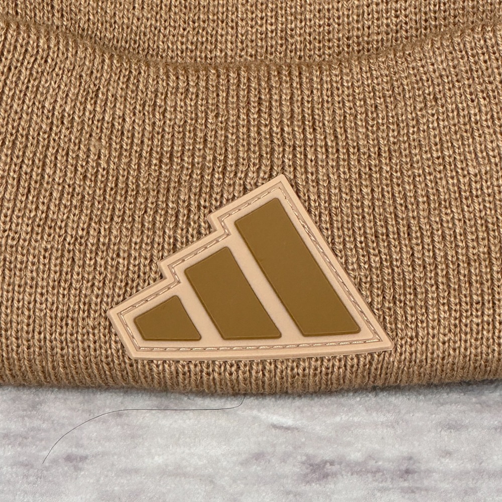NWT Adidas Men's Postseason Fold Beanie Warm Sandstone Beige OSFA Rubber Logo - Picture 2 of 6